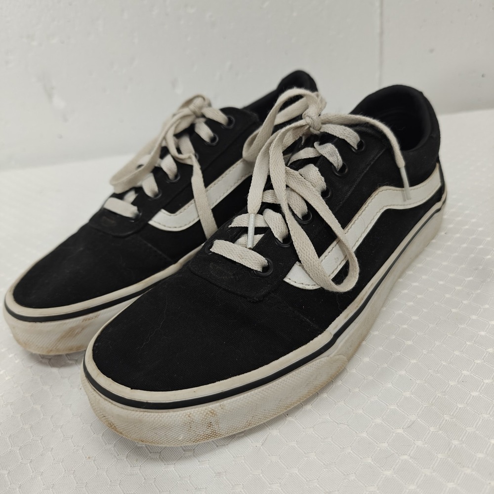 VANS‎ Women's Size 8 Sneakers Black/White Leather and Canvas Low Top 500714